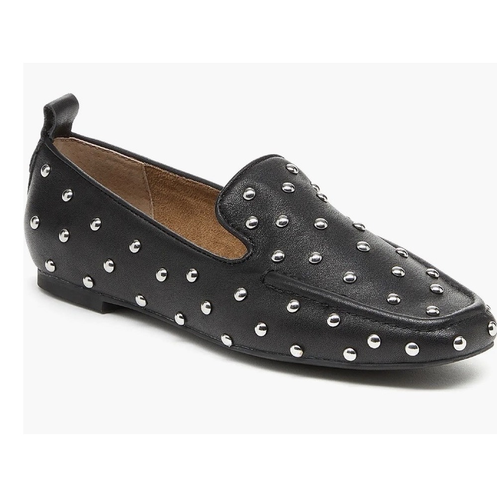 Kelsi Dagger Brooklyn Sze 11M Finley Studded Square Toe Flat Shoes Black Leather